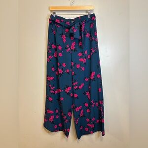 torrid Teal Wide-Leg Tie-Waist Pants with Hot Pink Floral Print
